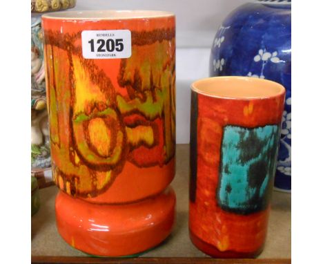 A vintage Poole Pottery Delphis vase (a/f) with vibrant orange and yellow decoration - sold with a modern cylindrical Poole P