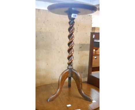 An oak pedestal wine table with barley twist pillar - sold with a vintage oak swivel-top tea table