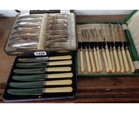 Two cased sets of EPNS fish knives and forks and a cased set of vintage tea knives