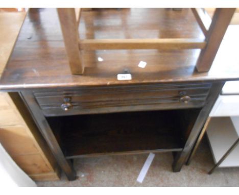 A 76cm vintage dark Ercol side table with drawer and open shelf under, set on moulded supports