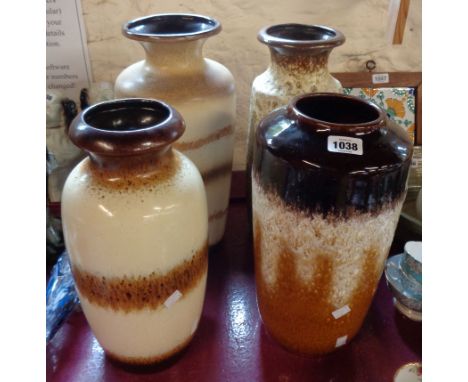 Four large vintage West German pottery vases with decorative fat lava and other glaze effects