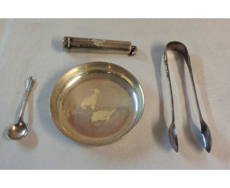 A Goldsmiths &amp; Silversmiths Co Ltd silver pin tray - sold with a silver cheroot case, silver salt spoon and a pair of pla