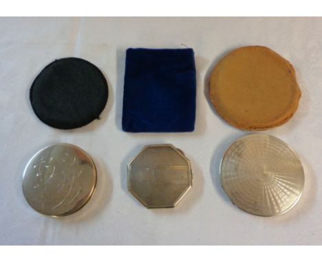 Three vintage silver compact cases, all with engine turned and engraved decoration, in pouches