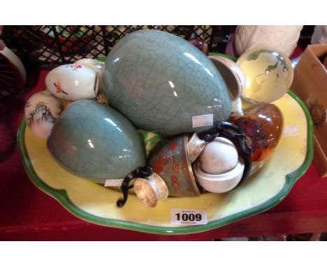 An Italian pottery meat plate with celery decoration - sold with a large quantity of decorative ceramic and other eggs, a Cai