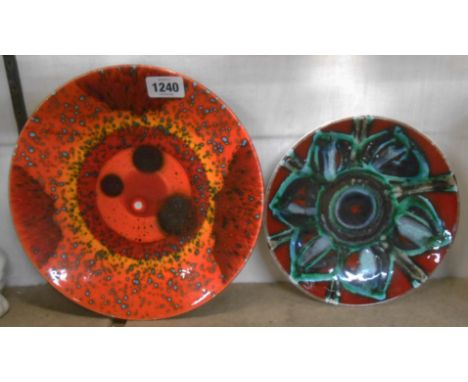 A vintage Poole Pottery Delphis plate with red and green stylised flower head decoration - sold with a modern limited edition