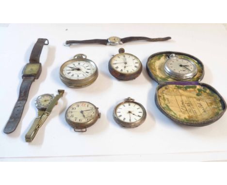 A selection of vintage and other pocket and wristwatches including a silver cased back-wind pocket watch and silver cased wri