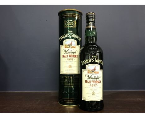 FAMOUS GROUSE 1987 AGED 12 YEARS
Blended Malt Scotch Whisky
70cl, 40% volume, in tin. CONDITION REPORT:  Very good