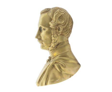 A 19th century cast brass portrait plaque of Prince Albert, approx. 20.2cm long x 14.5cm wide.  Condition: some green verdigr
