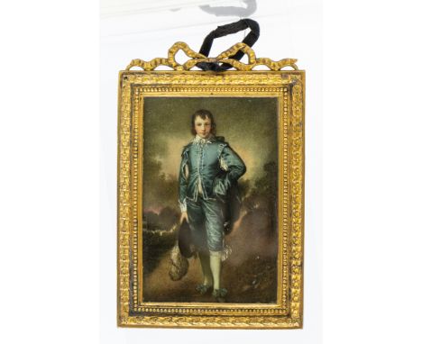 After Sir Thomas Gainsborough  Portrait miniature of The Blue Boy watercolour on ivory, approx 9 x 6cm, in gilt metal frame  