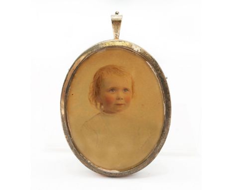 Edwardian School, Portrait miniature of a young girl, pencil watercolour on paper, 5.2cm x 6.8cm, indistinctly signed lower r