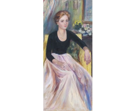 E. Parsons (20th century), Portrait of a Lady, oil on canvas, 62.5cm x 136.5cm, signed and dated (19)92 lower left, framed.