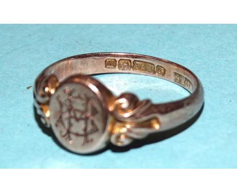 A Victorian 9ct rose gold signet ring, size P, 3.5g. 