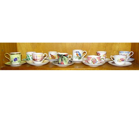A collection of eight modern Royal Worcester 'Connoisseur Collection' cabinet cups and saucers, one other 'The Kingfisher' an