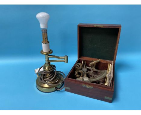 An office lamp and a boxed modern Sextant