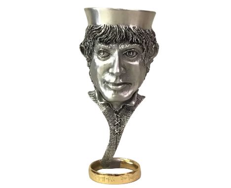 FRODO BAGGINS THE HOBBIT PEWTER GOBLET, LORD OF THE RINGS COLLECTION BY ROYAL SELANGOR formed as a face as the bell of the gl