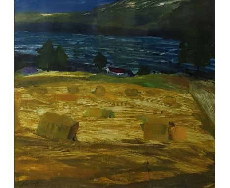 * JOHN DUFFUS, EVENING SHADOWS, LOCH TAY monoprint on paper, signed and dated '80, titled partial label versomounted, framed 