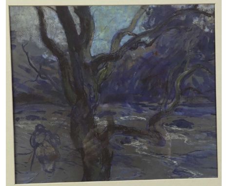 SCOTTISH SCHOOL, WALK THROUGH THE WOOD  pastel on paper mounted, framed and under glass  overall size 50cm x 60cm 