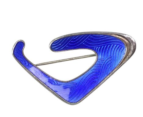NORWEGIAN SILVER AND BLUE ENAMEL BROOCH, MID CENTURY of abstract triangular form, with blue enamel detail marked STERLING NOR