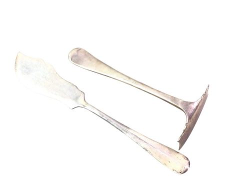 CHILD'S SILVER PLATED PUSHER AND KNIFE, comprising a silver plate babies pusher, from John Dickson, and a small butter or chi