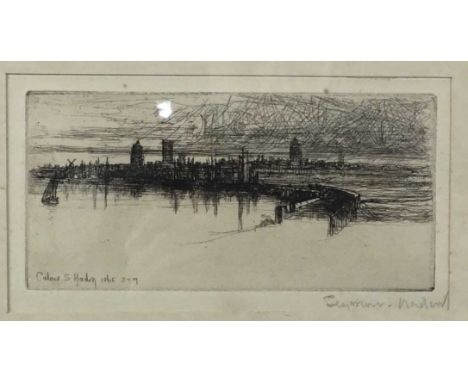 SIR FRANCIS SEYMOUR HADEN (BRITISH 1818 - 1910), LITTLE CALAIS PIER etching on paper, signed, titled versomounted, framed and