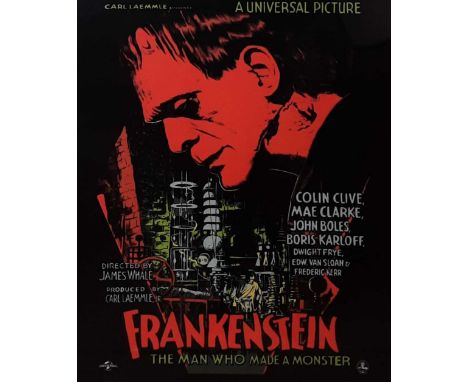 GROUP OF THREE REPRODUCTION FILM POSTERS, HORROR THEMED comprising 1958 Dracula, 1931 Frankenstein, and 1935 Bride of Franken