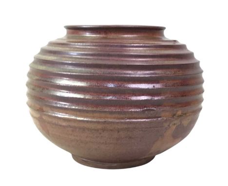 GROUP OF VASES, AND OTHER ITEMS  comprising a vase of ribbed globular form, another vase, a WMF glass vase, Monart style cloi