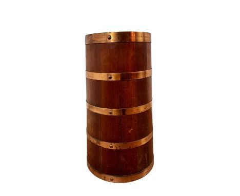 OAK COOPERED CIRCULAR STICK STAND, with copper bands56cm high
