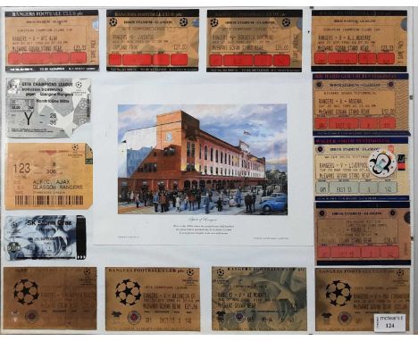 RANGERS INTEREST: FAN MADE TICKET DISPLAY, comprising central drawing of Ibrox, bordered by various Champions League tickets 