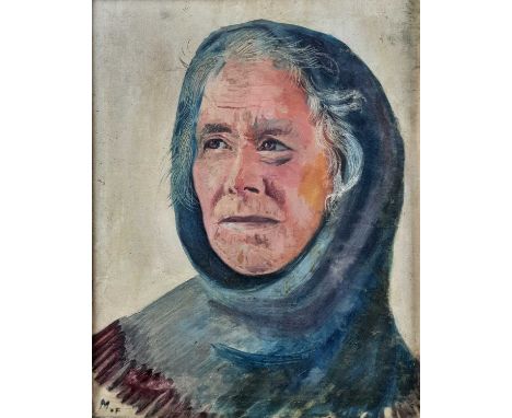 CONTINENTAL SCHOOL (20TH CENTURY), PORTRAIT OF A WOMAN oil on canvas, initialled M Fframedoverall size 48cm x 38cm 