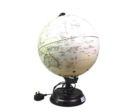 TERRESTRIAL GLOBE LAMP, on circular base43cm high