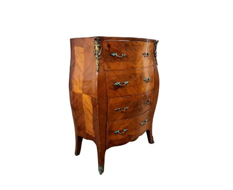 FRENCH KINGWOOD AND WALNUT COMMODE, with four drawers, lacking marble top98cm high, 77cm wide