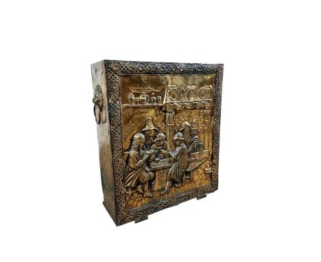 BRASS STICK AND UMBRELLA STAND, with lion mask handles54cm high, 46cm wide