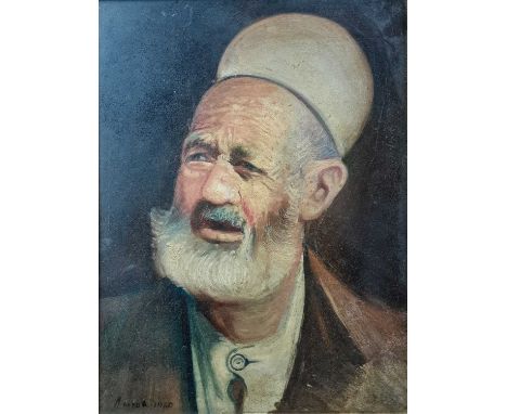 CONTINENTAL SCHOOL (20TH CENTURY), PORTRAIT OF A MAN oil on board, signed 'M Faxor' and dated 1960framedoverall size 48cm x 3