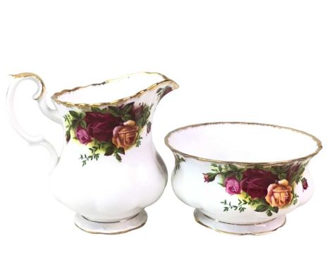 ROYAL ALBERT PART TEA SERVICE, OLD COUNTRY ROSES PATTERN comprising cups, saucers, bowl, salt and pepper pot, oval dish, sand