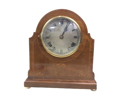 INLAID MAHOGANY MANTEL CLOCK, AND A WALNUT MANTEL CLOCK  the mahogany clock by WM Gilberttallest 30cm highQty: 2
