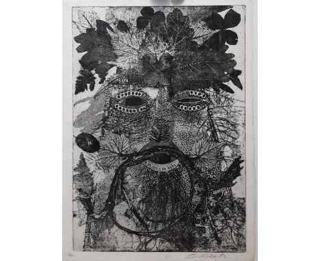 SHEILA ROBERTS, GREEN MAN etching on paper, signedframed and under glass49.5cm high x 39.5cm wide overall 