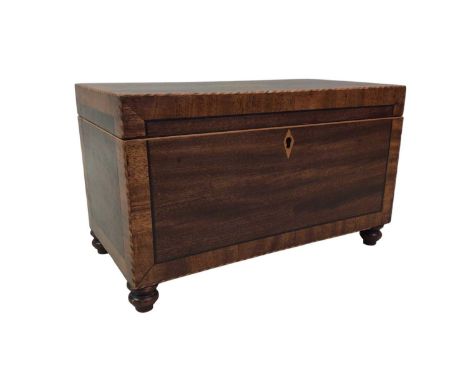 GEORGIAN MAHOGANY INLAID TEA CADDY, AND OTHER ITEMS  including wooden boxes