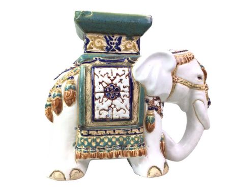 INDIAN CERAMIC MODEL OF AN ELEPHANT, posed on all fours27cm high 