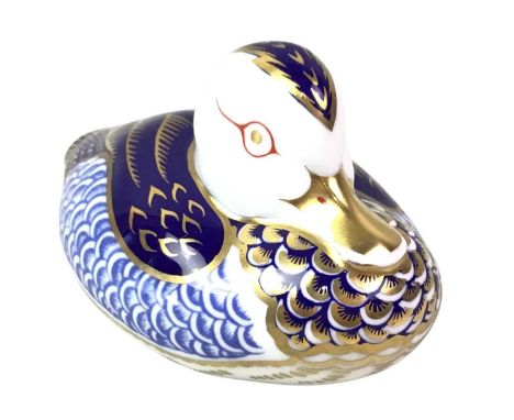ROYAL DERBY IMARI DUCK, ceramic duck, marked Royal Derby to the base on white ground, with distinctive Imari print