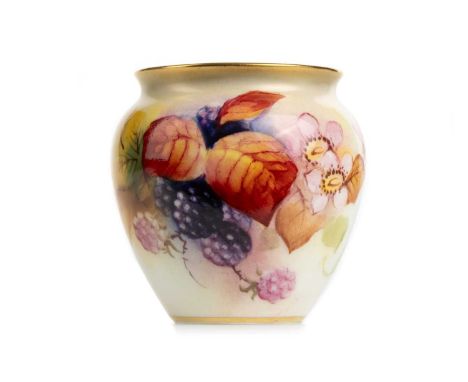 MICHELINA 'MICKEY' MILLER FOR ROYAL WORCESTER, PORCELAIN VASE, MID 20TH CENTURY hand painted with berries and flowers, signed