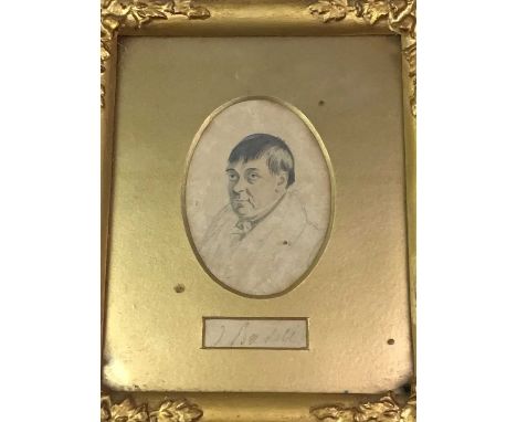 G CAPERN, EARLY 19TH CENTURY  portrait sketch of a man, oval and in a gilt frame21cm x 18cm