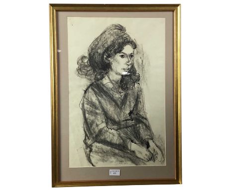WILLIAM GEORGE FYFFE CHRISTIE (BRITISH 1918 - 1979), SEATED PORTRAIT OF A WOMAN charcoal on paper, signed and dated 1968mount
