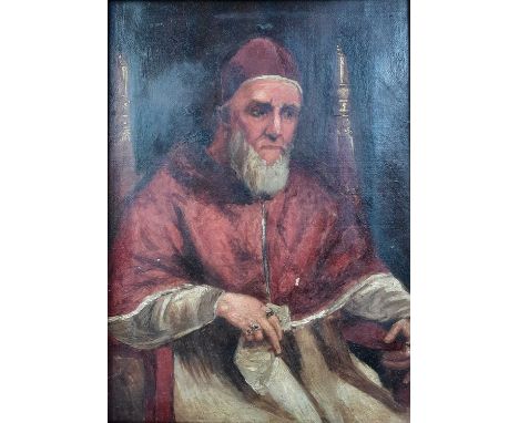 AFTER RAPHAEL SANZIO (ITALIAN 1483 - 1520), POPE JULIUS II oil on canvasframedoverall size 46cm x 39cm 