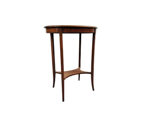 MAHOGANY OVAL INLAID OCCASIONAL TABLE, AND OTHER ITEMS including a mahogany wine table and an oak mirrored hall brush setocca