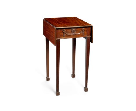 A George III mahogany Pembroke tableCirca 1775The rectangular top with an ovolo moulded edge above an opposing frieze carved 