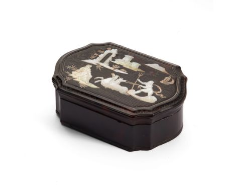 A third quarter 18th century Italian tortoiseshell, mother-of-pearl inset and gold inlaid piqué snuff boxNeapolitan, circa 17