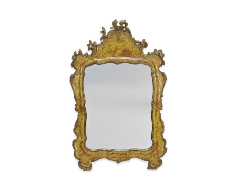 An Italian second half 18th century 'lacca' and parcel gilt mirrorVenetianThe later plate within a shaped, scroll, foliate an