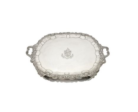 A George IV large silver two-handled trayBenjamin Smith, London 1822Shaped-oblong form, the border and handles with shells, a