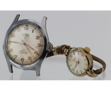 Gents stainless steel cased 17 jewels wristwatch by "Technos" along with a ladies 9ct cased Tissot wristwatch