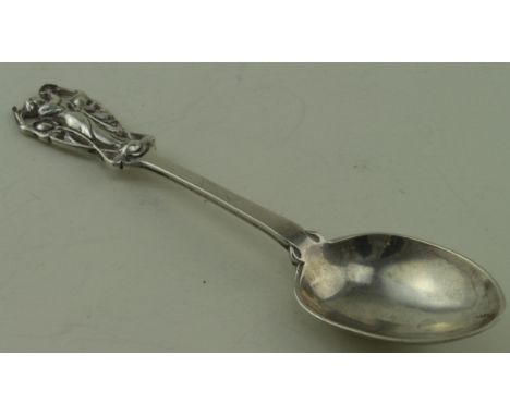 Art Nouveau silver teaspoon (some damage to top)  Hallmarked W.A. Birm. 1907.  Weighs ½ oz approx